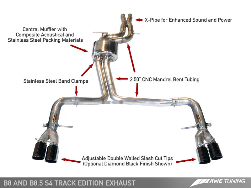 AWE Track Exhaust w/90mm Black Tips 2010-16 Audi S4 B8/8.5 3.0T
