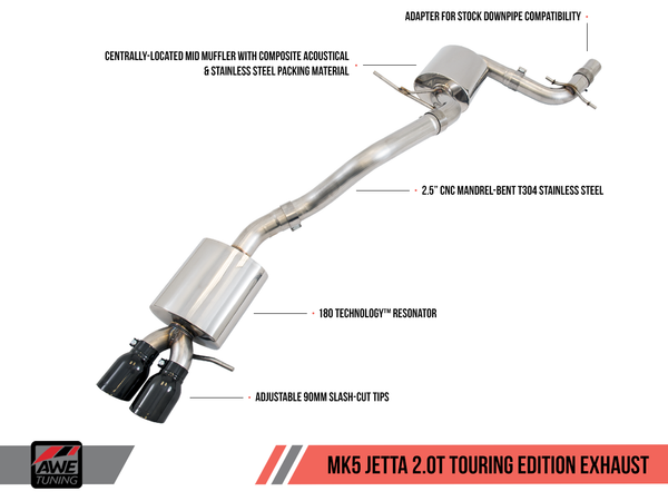 AWE Touring Exhaust w/3.5" Black Tips 2006-10 Volkswagen Mk5 Jetta GLI 2.0T