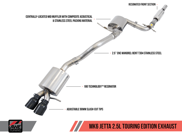 AWE Touring Exhaust w/3.5" Black Tips 2011-13 Volkswagen Mk6 Jetta 2.5