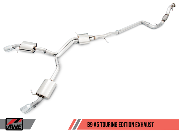 AWE Tuning Audi B9 A5 Touring Edition Exhaust Dual Outlet - Chrome Silver Tips (Includes DP) - MGC Suspensions