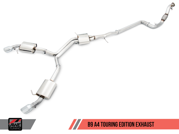 AWE Tuning Audi B9 A4 Touring Edition Exhaust Dual Outlet - Chrome Silver Tips (Includes DP) - MGC Suspensions