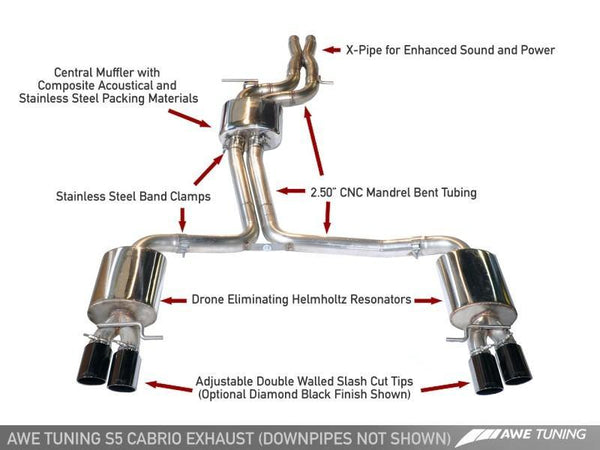 AWE Tuning B8 / B8.5 S5 Cabrio Touring Edition Exhaust - Resonated - Diamond Black Tips - MGC Suspensions