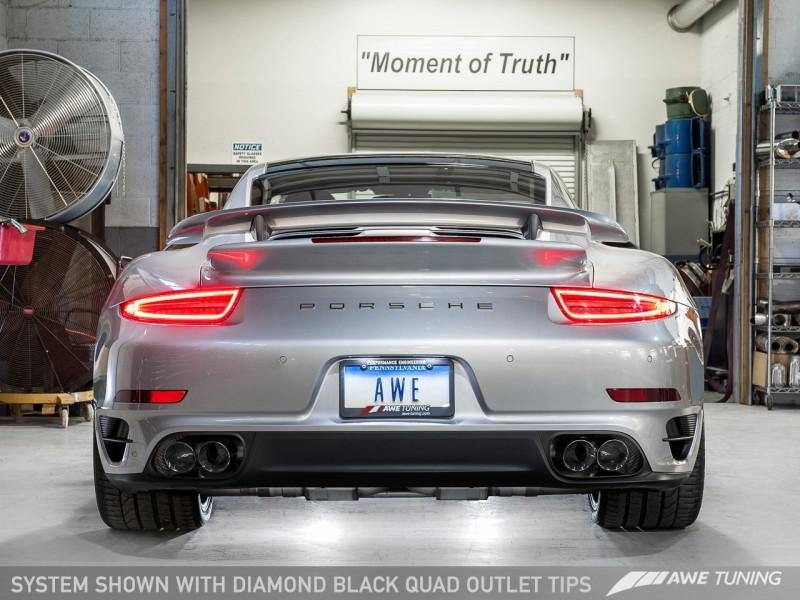 AWE Tuning Porsche 991 Turbo Performance Exhaust and High-Flow Cat Sections - Black Quad Tips - MGC Suspensions