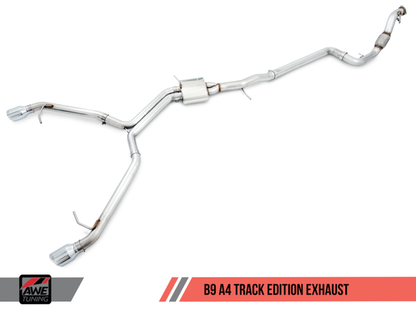 AWE Tuning Audi B9 A4 Track Edition Exhaust Dual Outlet - Diamond Black Tips (Includes DP) - MGC Suspensions